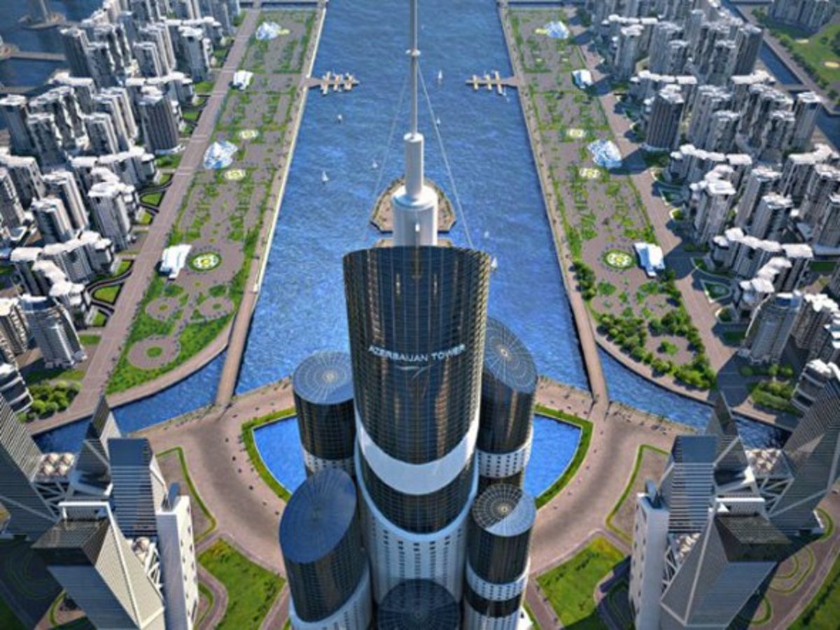 The Azerbaijan Tower, soon to be the world's tallest, but a planned Tokyo tower would dwarf it at over a mile in height