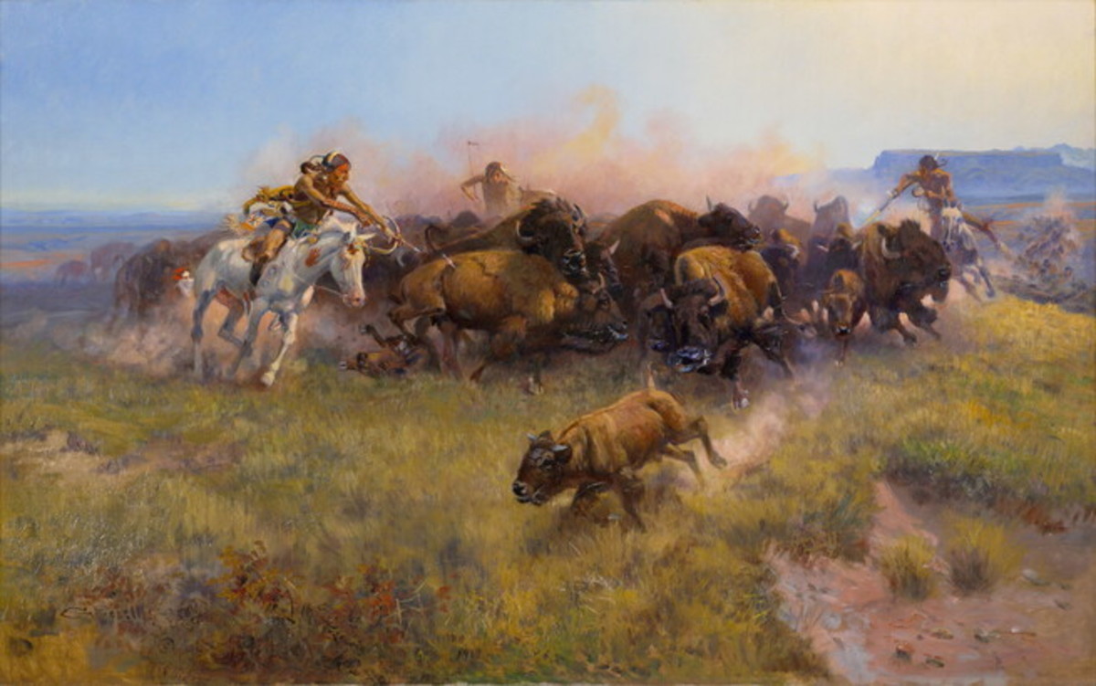 Charles Marion Russell, The Buffalo Hunt, 1919. This artwork is part of the collection of the Amon G. Carter Museum in Fort Worth, Texas.