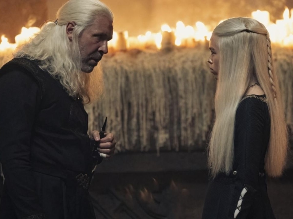 Paddy Considine as Viserys I and Milly Alcock as Rhaenyra Targaryen
