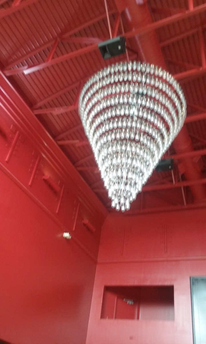 Red Cinemas in Greensboro, North Carolina - A Review. Photo: A beautiful chandelier at Red Cinemas. 