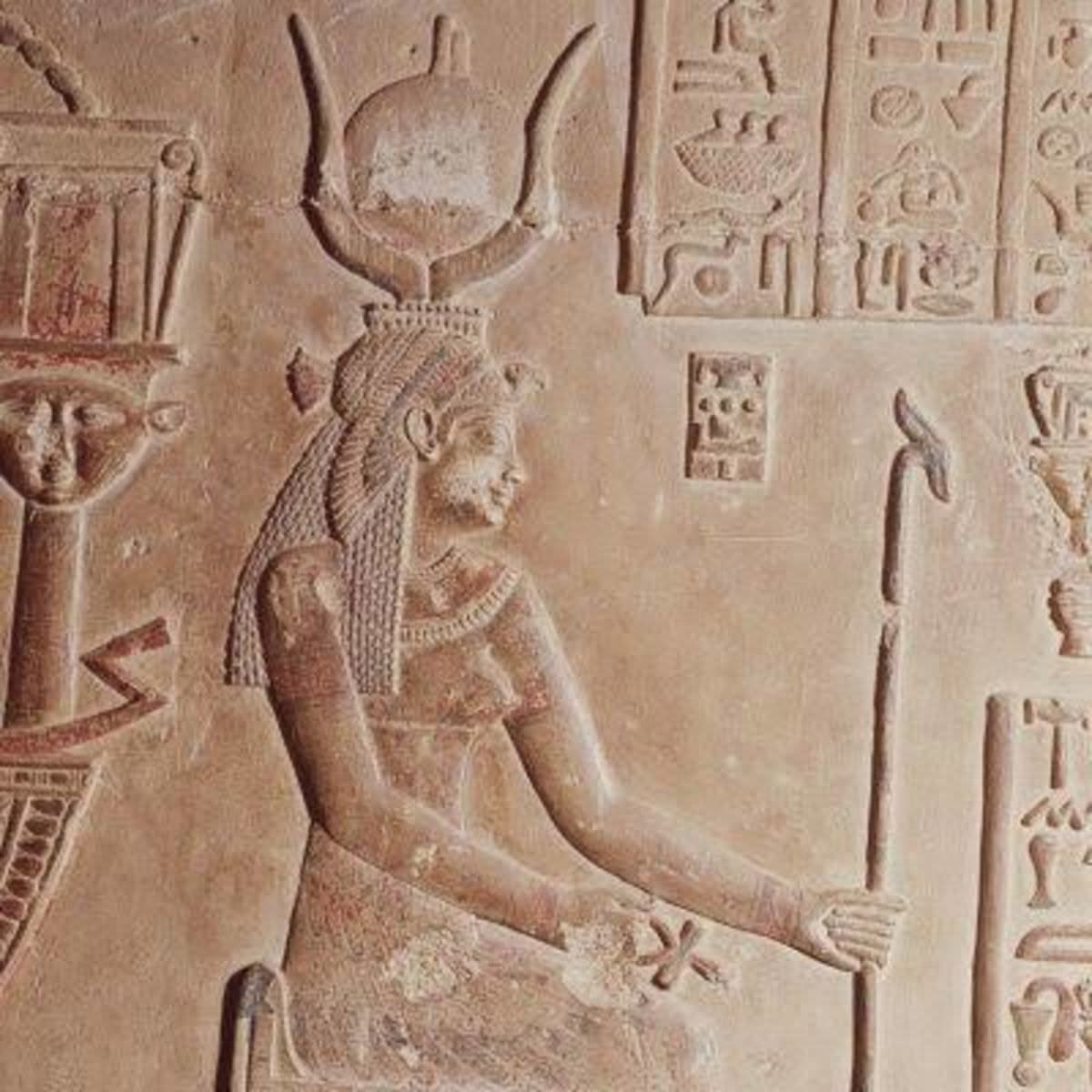 The Art of Cleopatra on the Wall of Temple of Hathor in Egypt