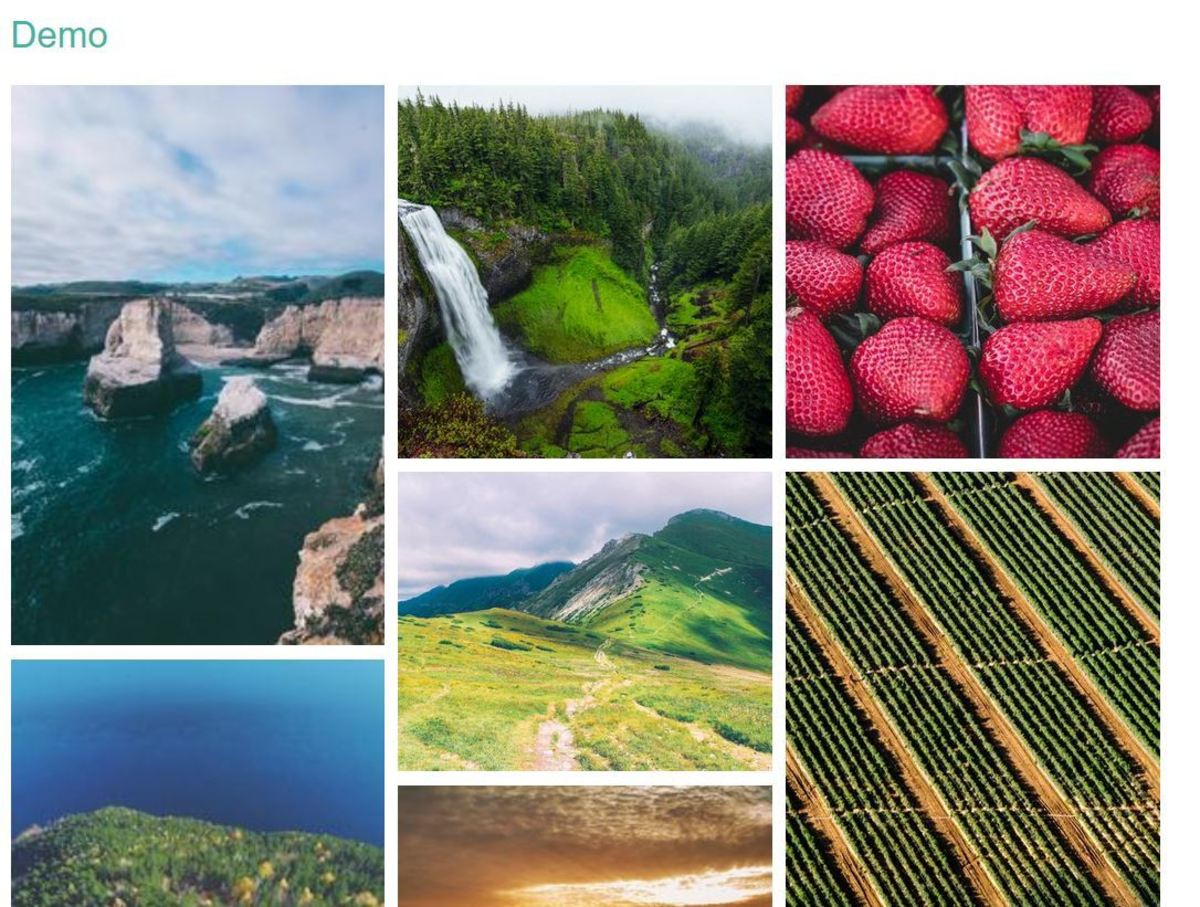 React Responsive Masonry is a library that arranges images in a grid-like format, just like in this demo!