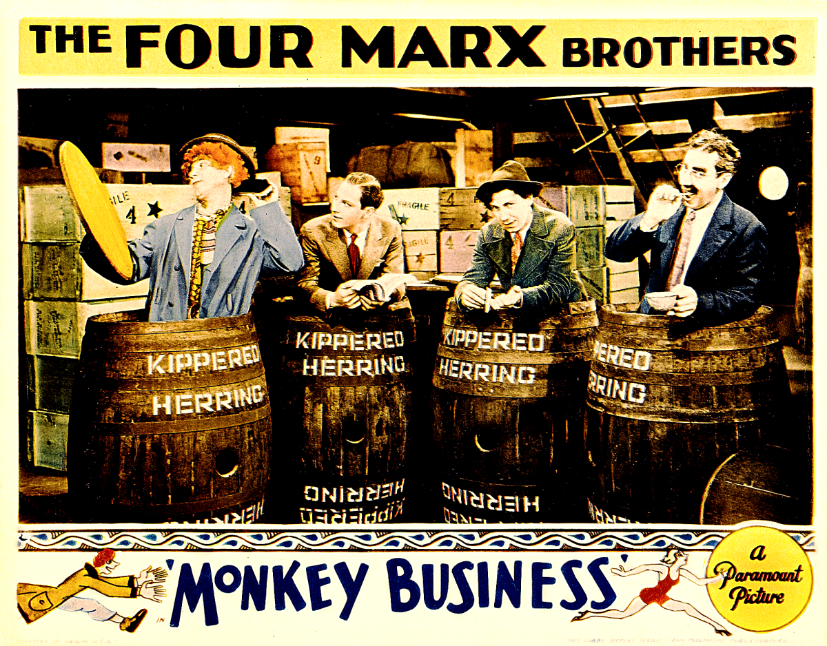 Lobby card for the Marx Brothers' 1931 classic, "Monkey Business."