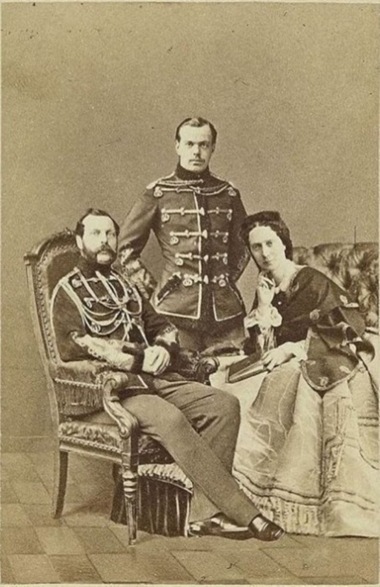 Tsar Alexander II of Russia with his wife, Sandro's aunt Marie (Maria Alexandrovna) and the  future Tsar Alexander III in 1870.