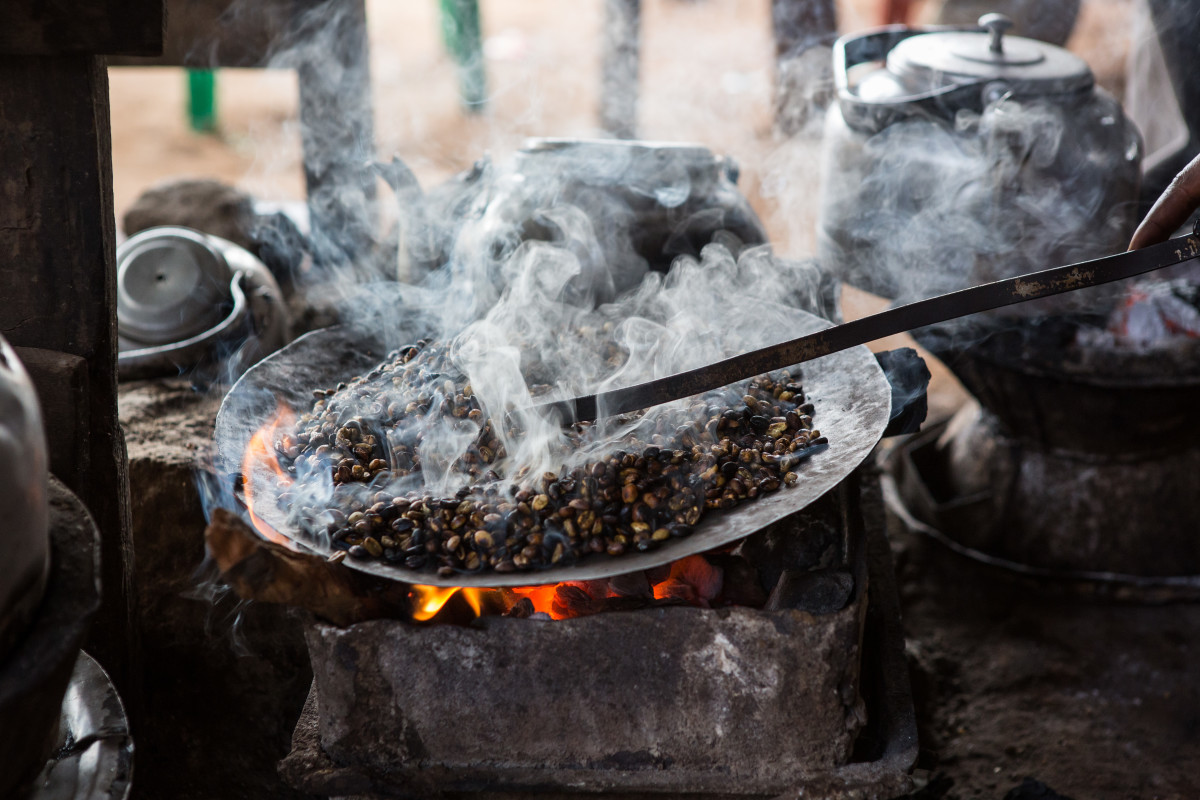Ethiopian coffee roasted in a traditional way.