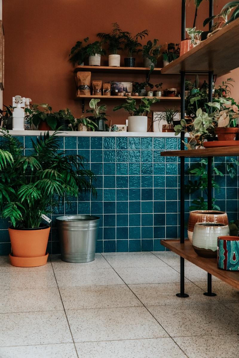 One way to liven up your bathroom is to use varying shades of one color for the tile. Add plants to add more color into a room and also to bring in fresh air.