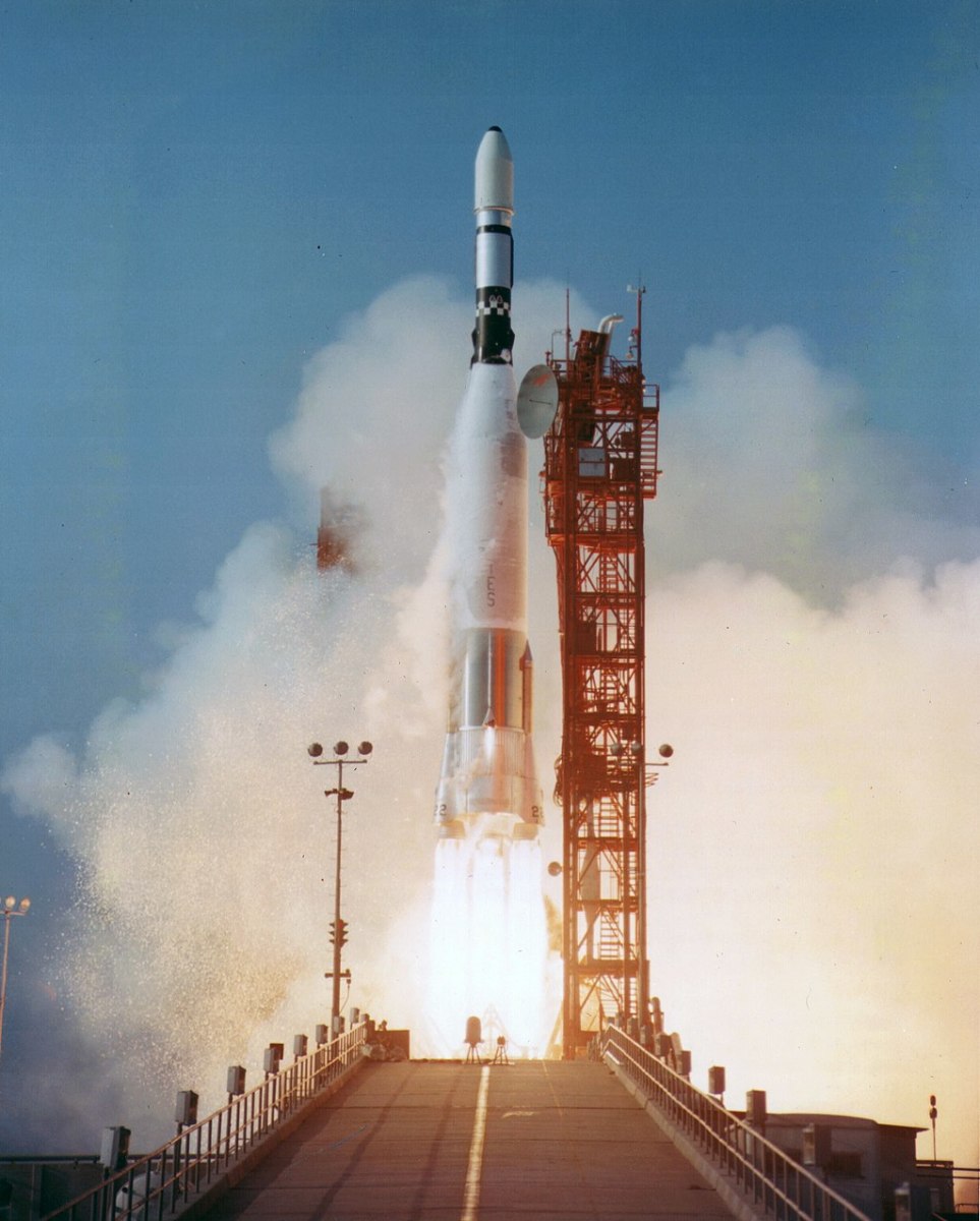 The launch of Atlas-Agena rocket booster