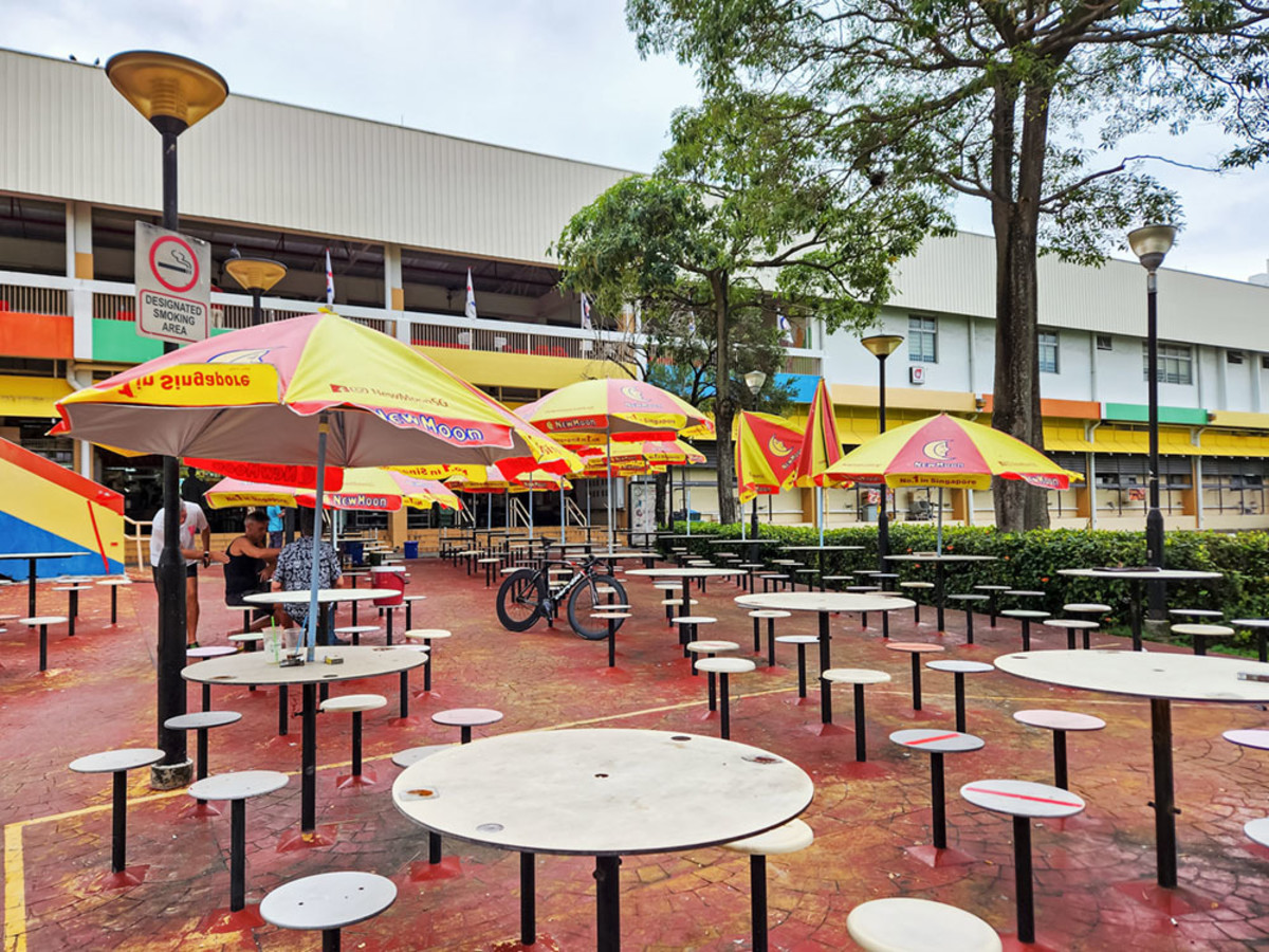 Outdoor smoking seats at Old Airport Road Food Centre. Such seats are a rarity nowadays.