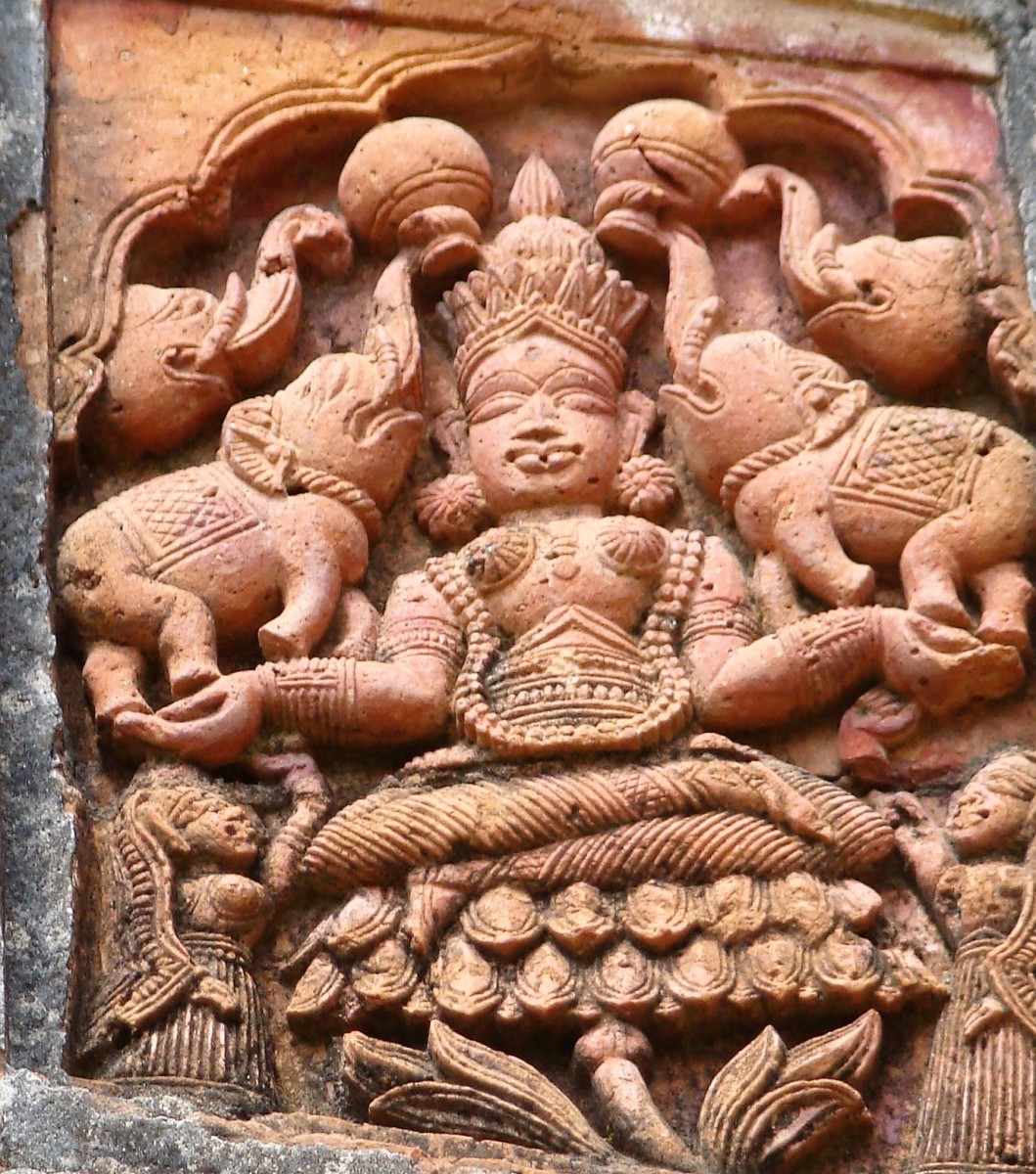 Gaja Lakshmi; terracotta; Charbangla temple, Baronagar; district Murshidabad.