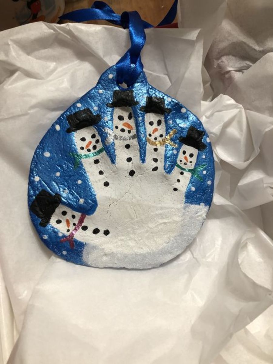 Salt Dough Hand Print Ornament, DIY, Snowmen, Hand Print