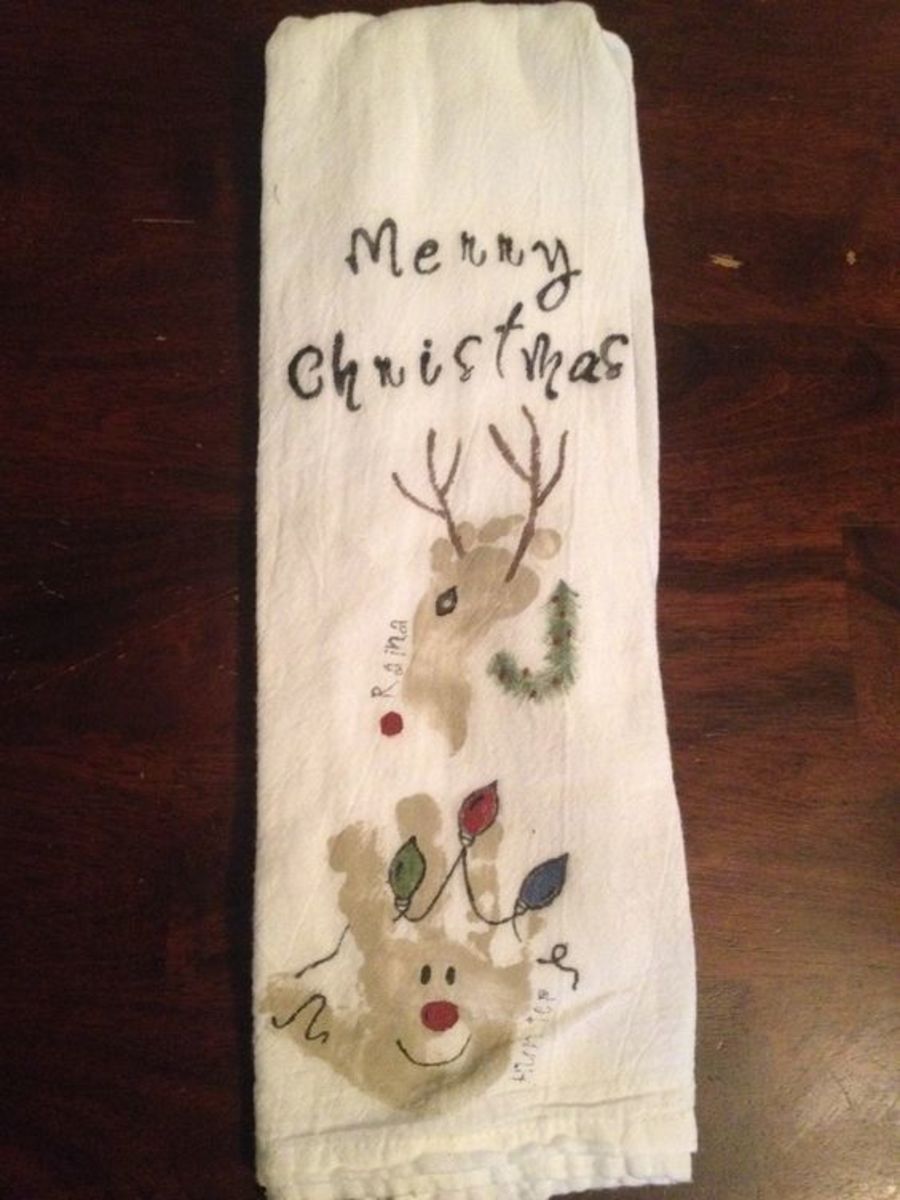 Merry Christmas hand print dishtowel