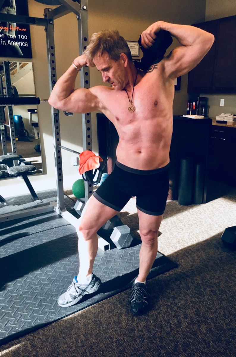 This is a photo of me taken after my workout in March 2018. I am 54 years old at the time of this photo, and yes, my workouts last under 25 minutes. I do it twice a week. 