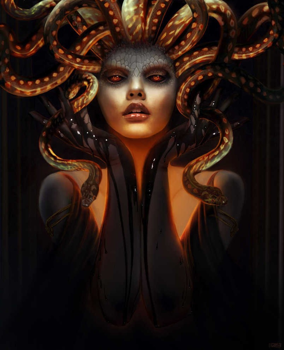 medusa with snakes as hair flowing encapsulating her