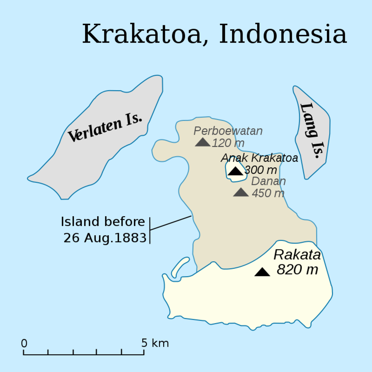 1883年火山爆发前后的印度尼西亚喀拉喀托火山。