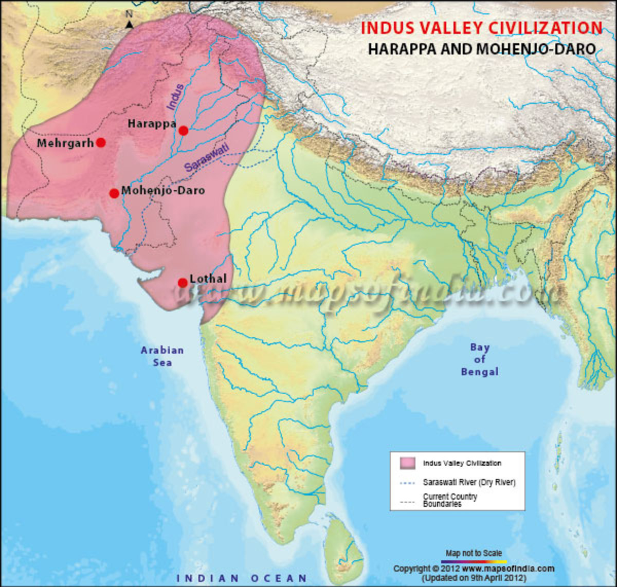 This map shows the location of the Harappan civilization in the Indus River Valley. 