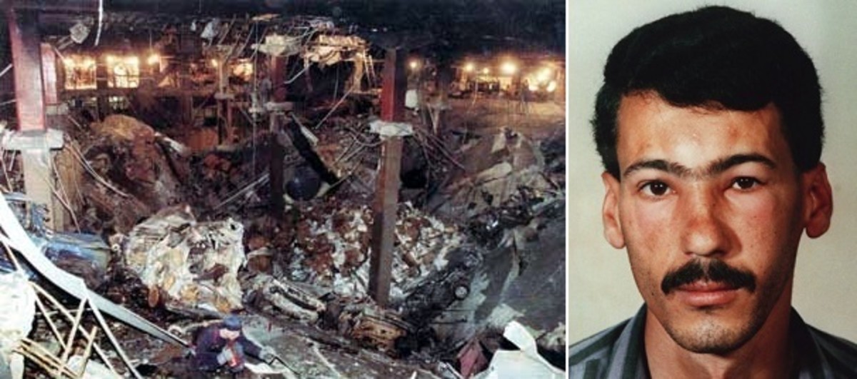 Underground damage to the WTC after the 1993 bombing, and one of the bombers, Ahmed Ajaj, who was trained in Afghanistan at a CIA-funded camp.