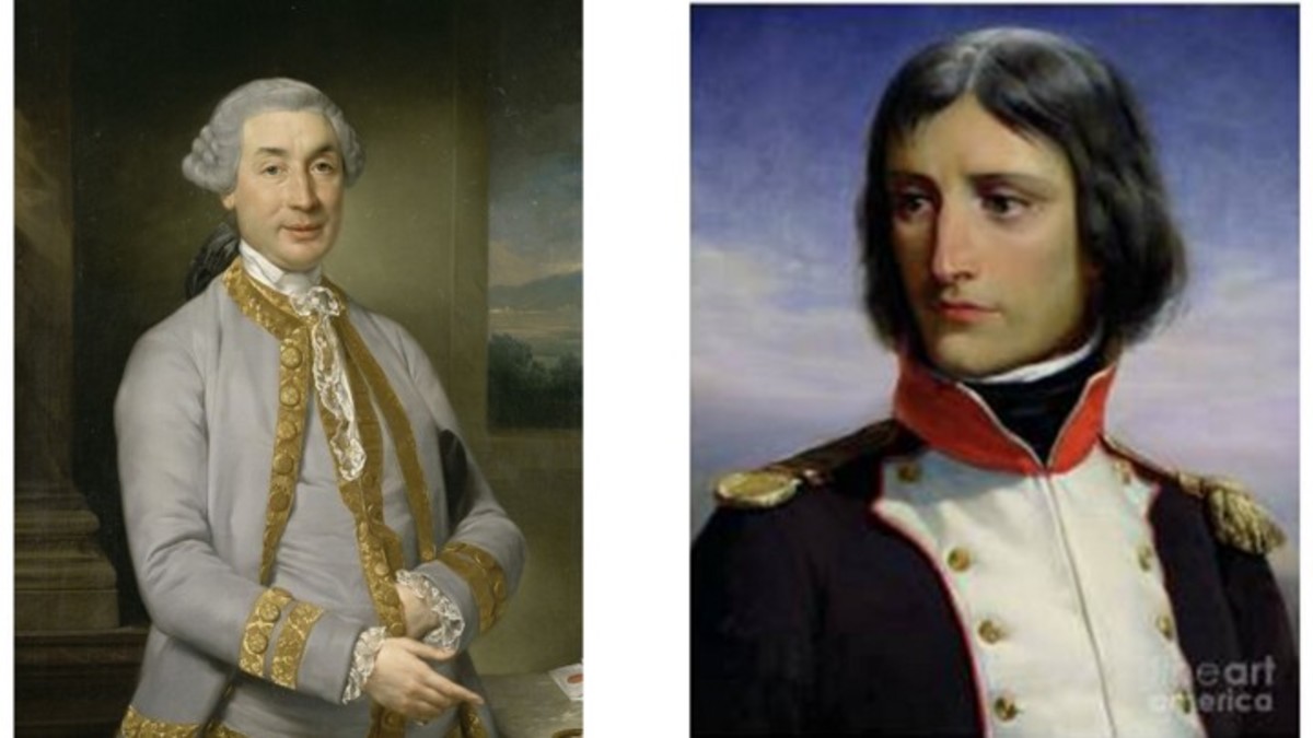 On the left Napoleon’s father, Carlo Buonaparte, was Corsica’s representative to the court of Louis XVI.- On the right Napoleon Bonaparte