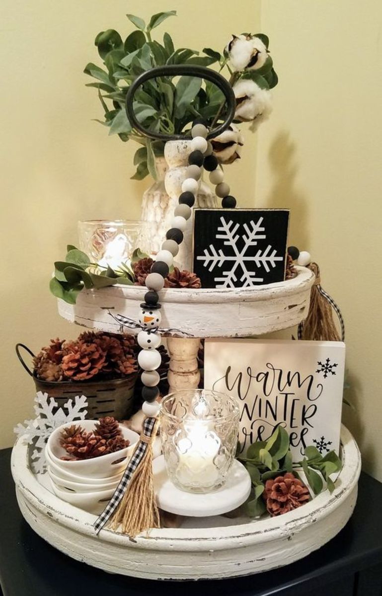 Winter-themed tiered tray