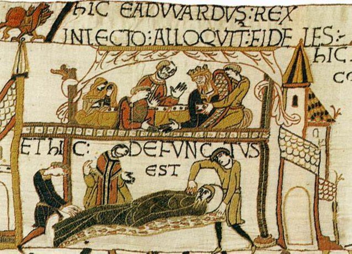 This is how Eadward's death late AD 1065 is commemorated in the Bayeux Tapestry 