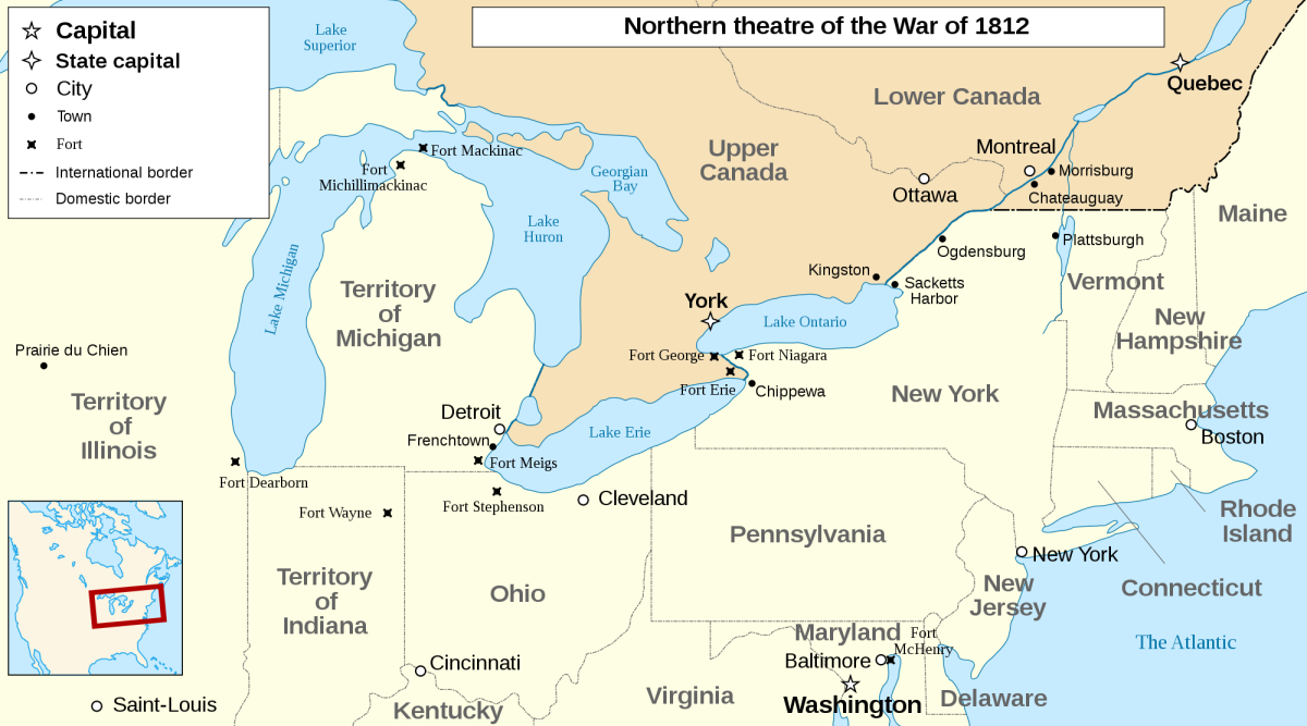 Map of the northern theater of the War of 1812.