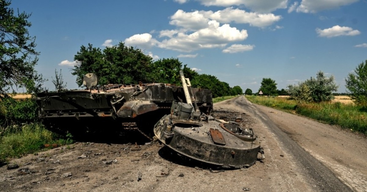 Wreckage of a Russian tank.