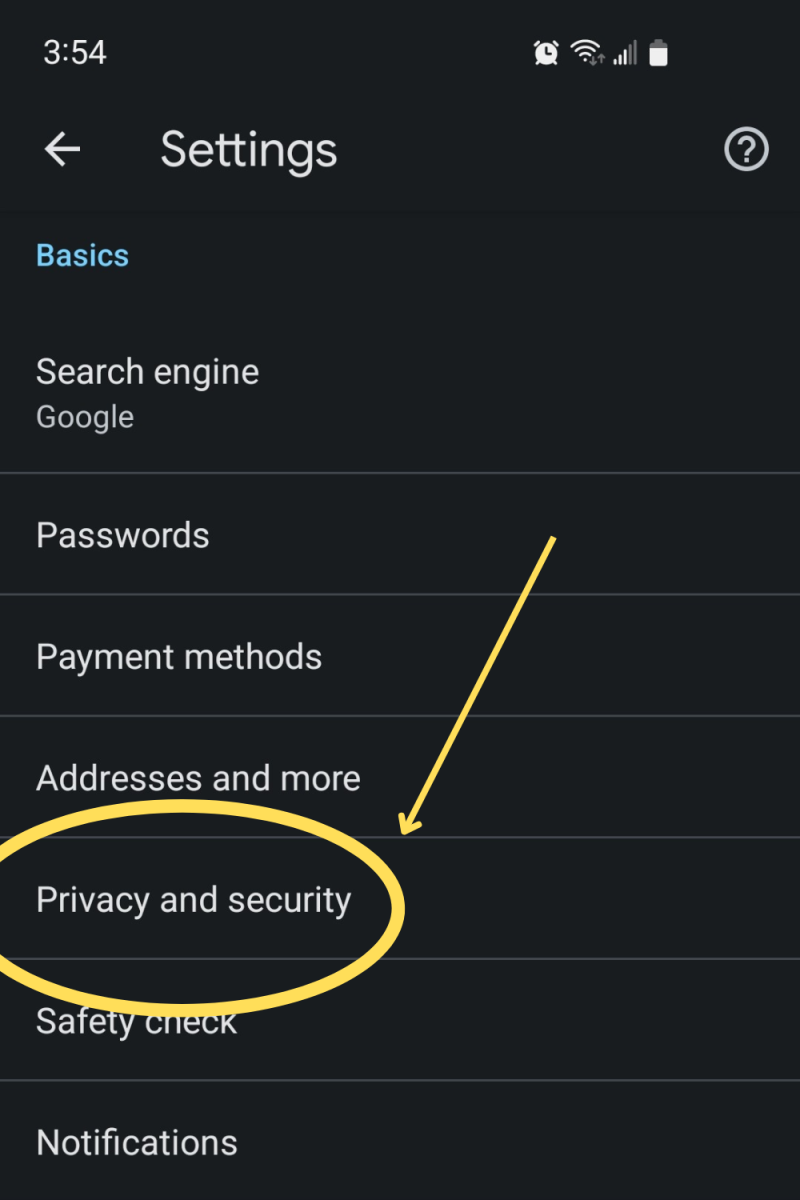 Step 4: Scroll down to "Privacy and security" and select that.