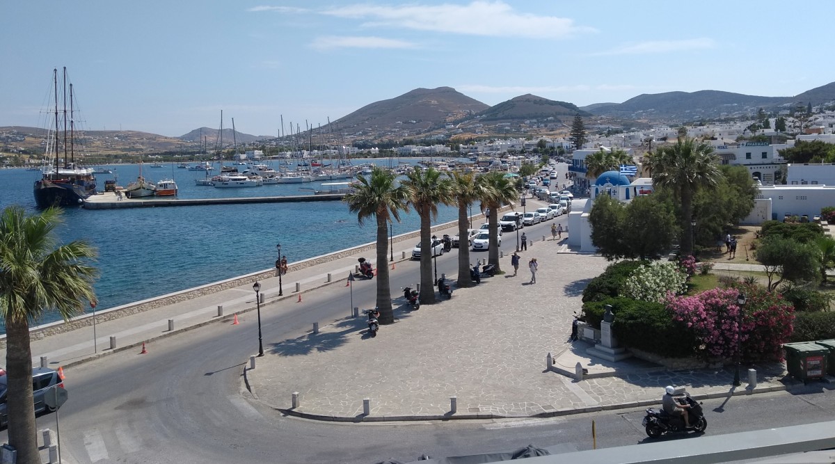 A view of Parikia, the capital of Paros, from our hotel.