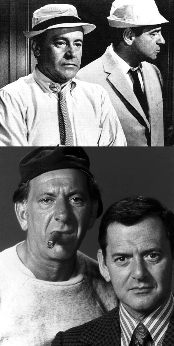Top: Jack Lemmon (left) and Walter Matthau in "The Odd Couple" film from 1968 / Bottom: Jack Klugman and Tony Randall in a promotional shot for the '70s TV series.