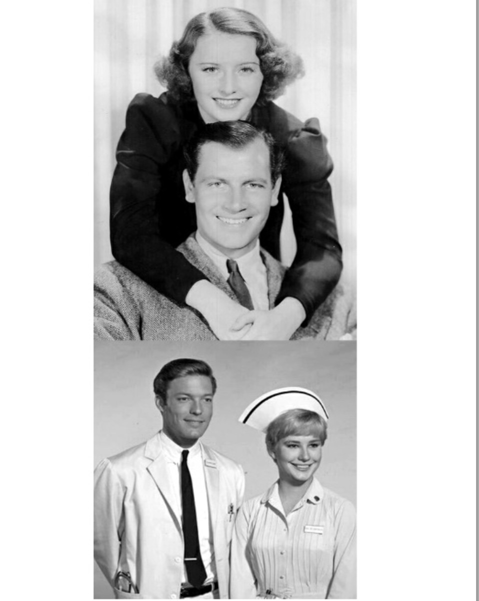 Top: Barbara Stanwyck and Joel McCrea in "Internes Can't Take Money" (1937) / Bottom: Richard Chamberlain and Lee Kurty in "Dr. Kildare" (1961–66).
