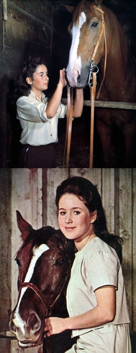 Top: Elizabeth Taylor in "National Velvet" (1944) / Bottom: Lori Martin in the early '60s TV series of the same name.