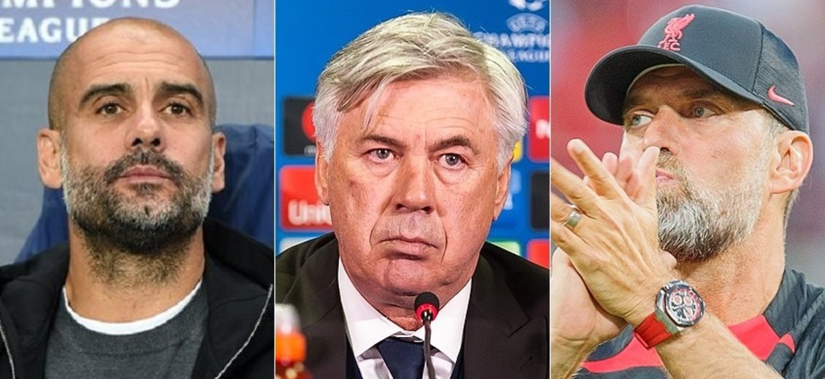 Pep Guardiola (left), Carlo Ancelotti (center), and Jürgen Klopp (right) are some of the best managers in world football.