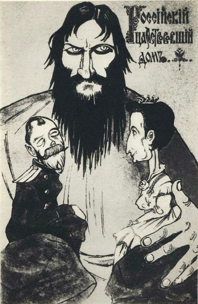 Caricature of Rasputin and the Imperial couple, 1916 