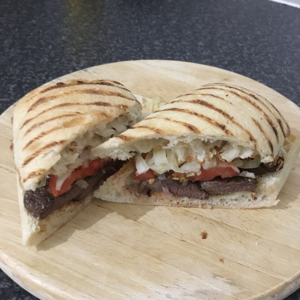 Wild goose, tomato and chilli sauerkraut panini sandwich