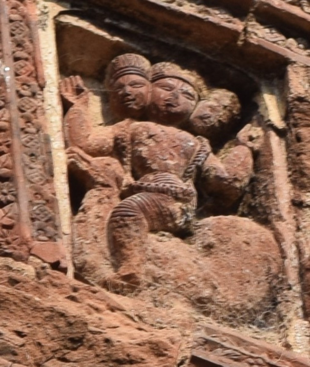 Lord Bramhaa with 4 heads on a swan; terracotta; Pancharatna Shiva temple; Itanda, Birbhum