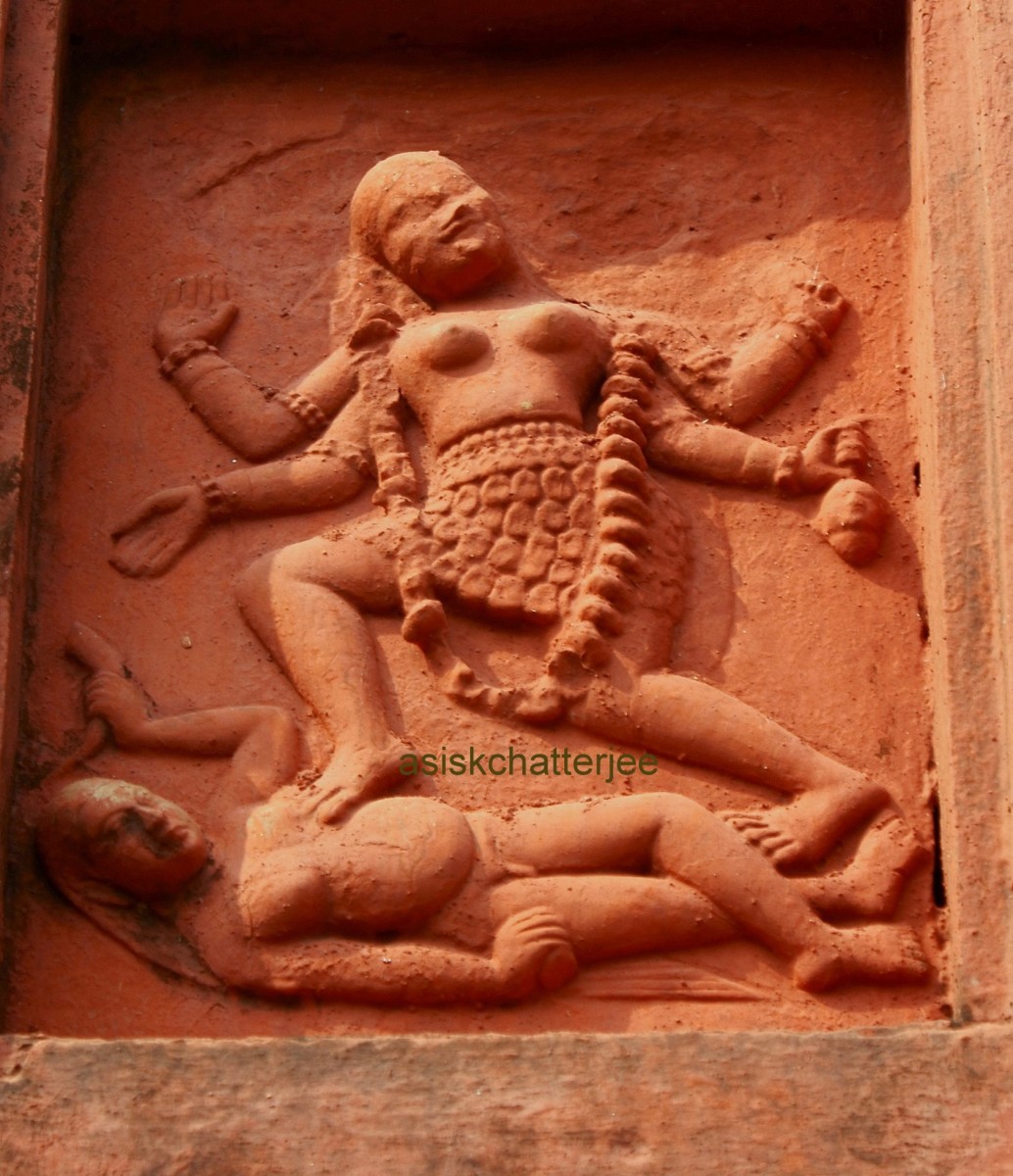 Kali; terracotta relief; Ananda Bhairavi temple; Sukharis, Hooghly