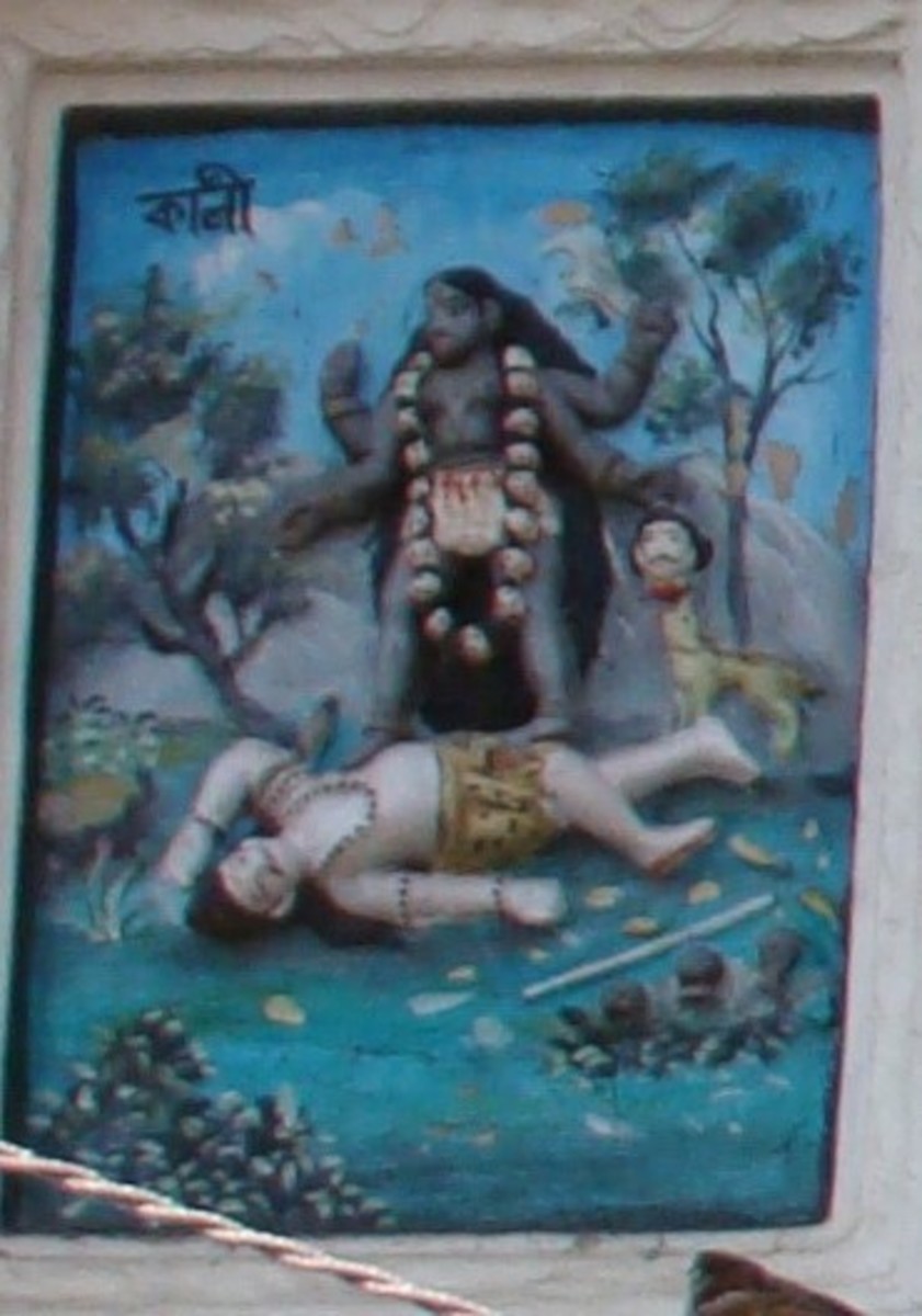 Kali in stucco (painted); Ekteshwar Shiva temple; Bankura