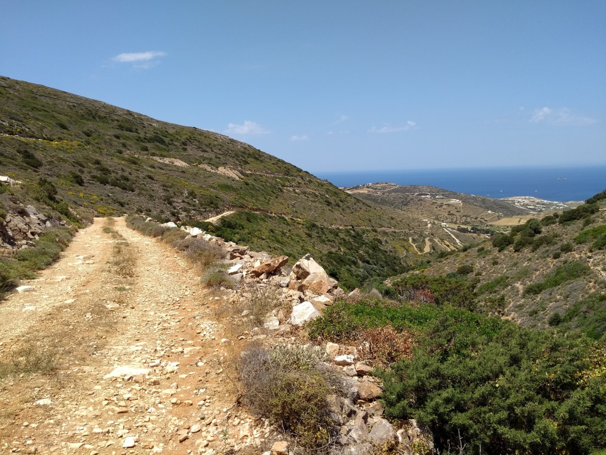 A trail descending from a mountain in the Agios Charalampos-Lagkada Park
