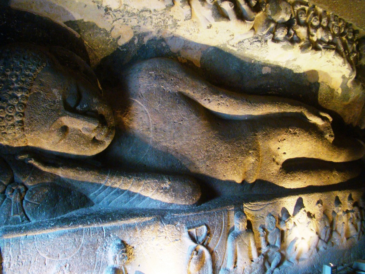 Sleeping Buddha (Mahaparinirvana of Lord Buddha); cave number 26, Ajanta, Maharashtra, India