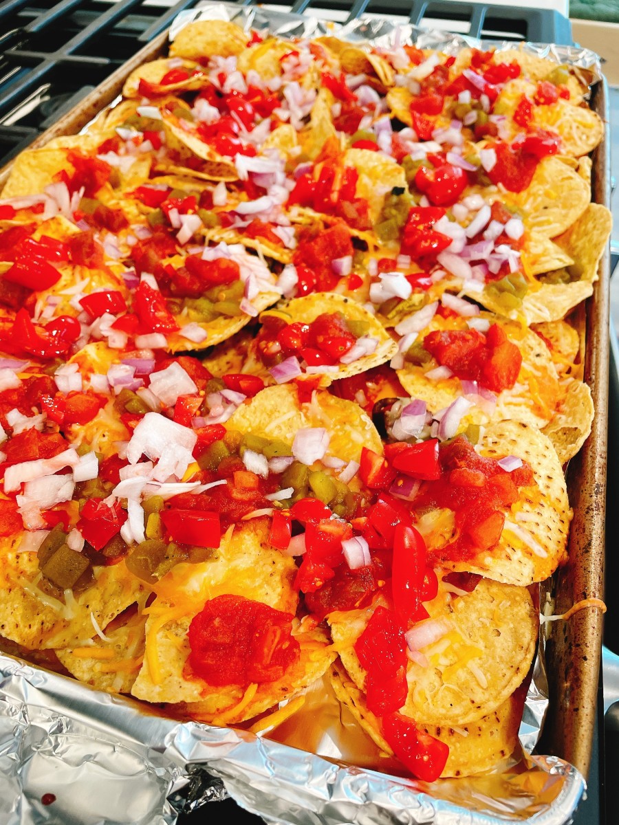 Homemade nachos are perfect as an appetizer or a snack.