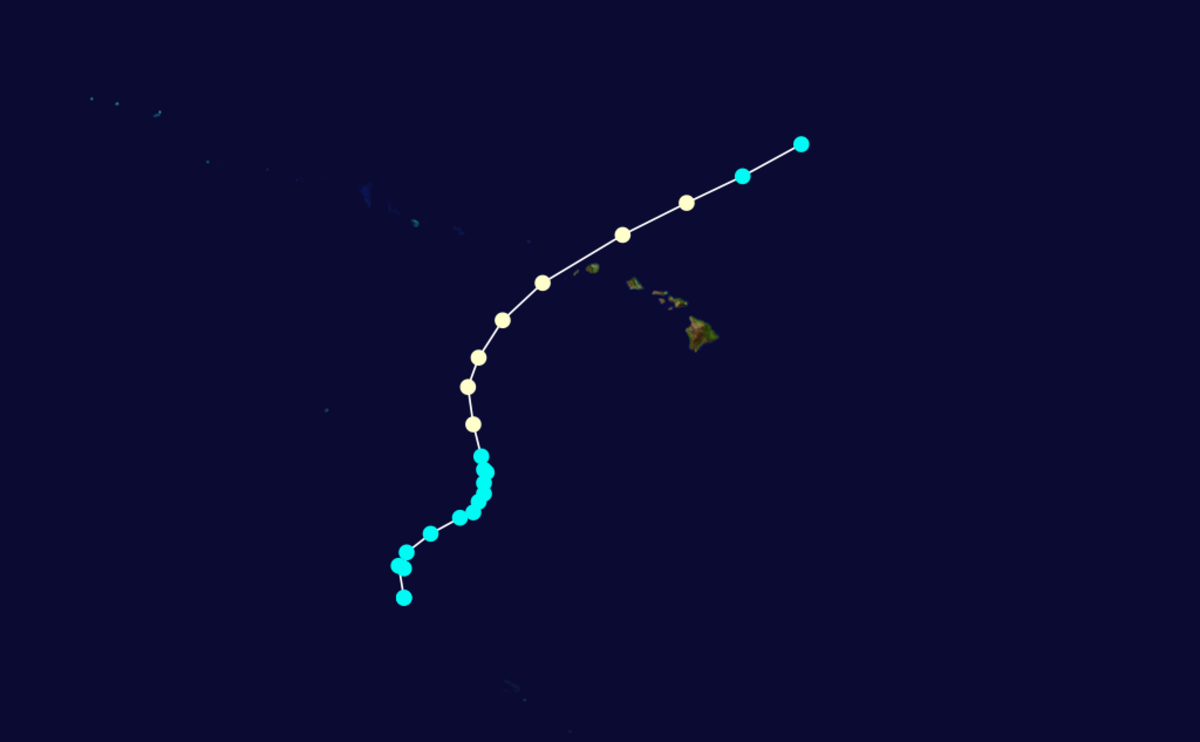 The storm's track and intensity, according to the Saffir–Simpson scale Map key