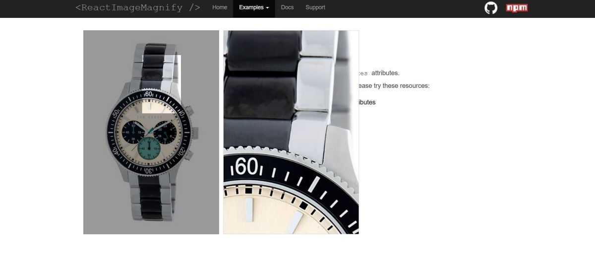 Here's a cool demo using a product photo, notice how the component zooms in on the details of the watch.