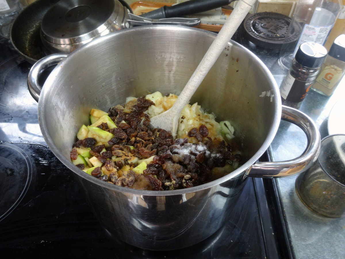 All ingredients in the saucepan, ready to stir, bring to the boil and simmer for an hour