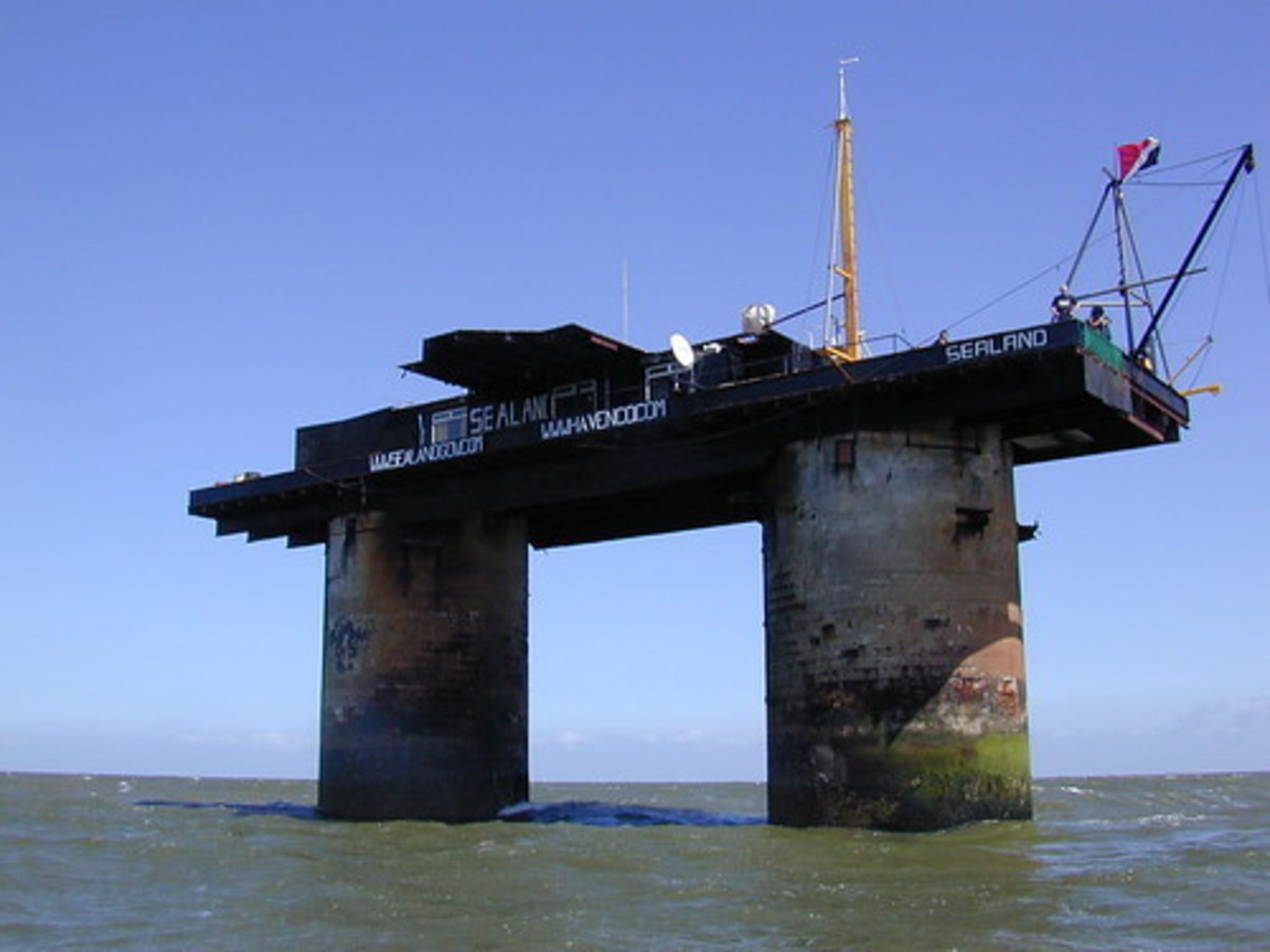 The proud principality of Sealand rises majestically above the waves.