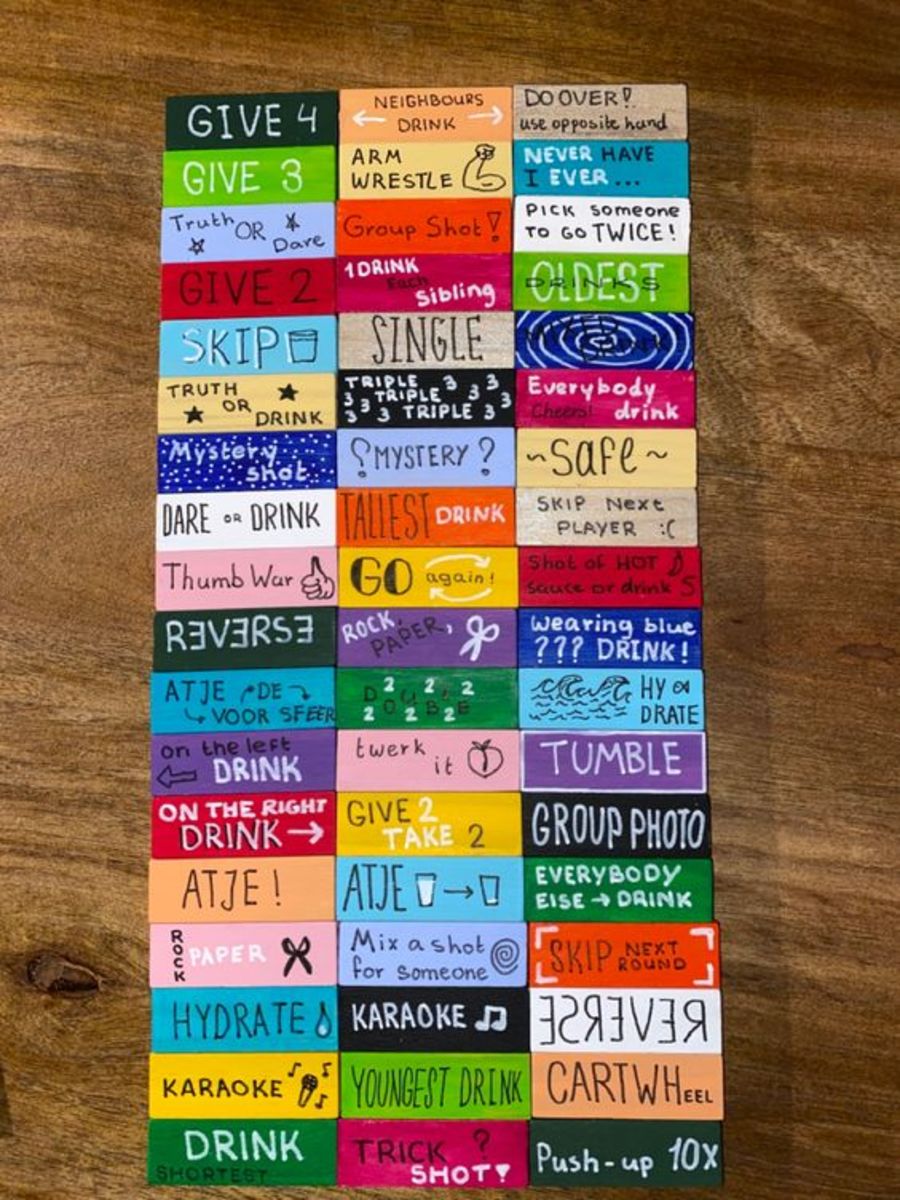 Colourful Jenga Drinking Game (It's amazing what a little paint can do!)