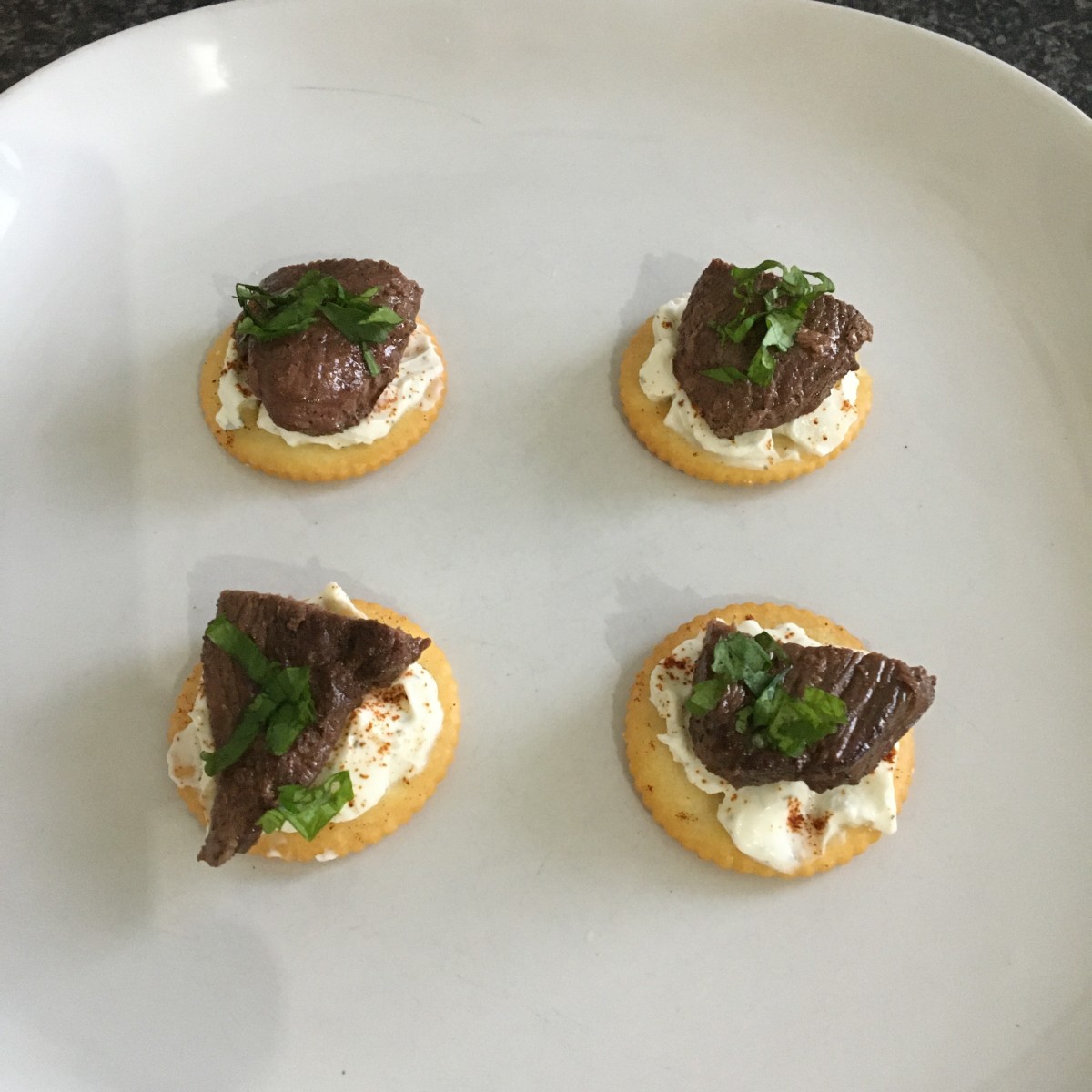 Goose and smoked paprika dusted cream cheese crackers