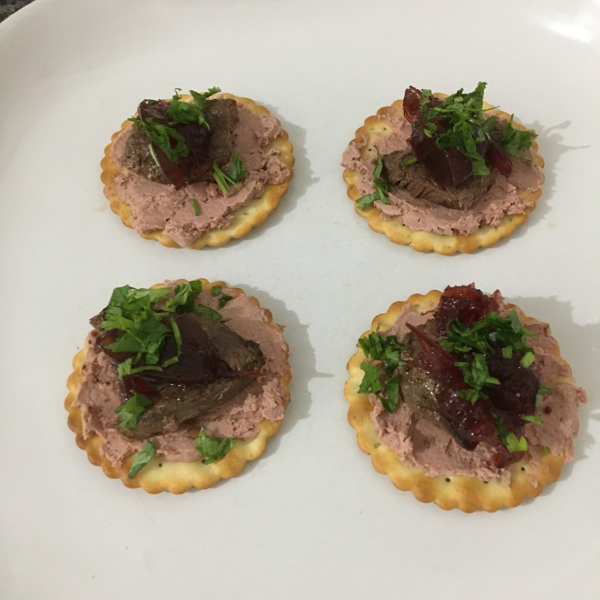 Goose strips and Brussels pate with redcurrant jelly crackers