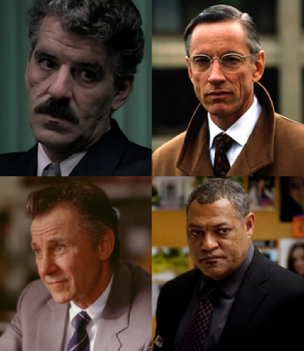 Four on-screen versions of Jack Crawford (clockwise from top left): Dennis Farina, Scott Glenn, Laurence Fishburne, Harvey Keitel.