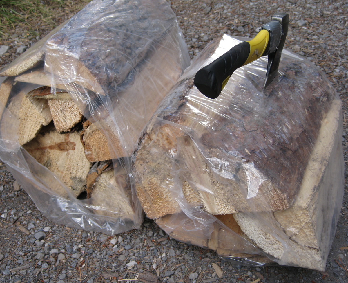 Bundles of fuelwood and a hatchet