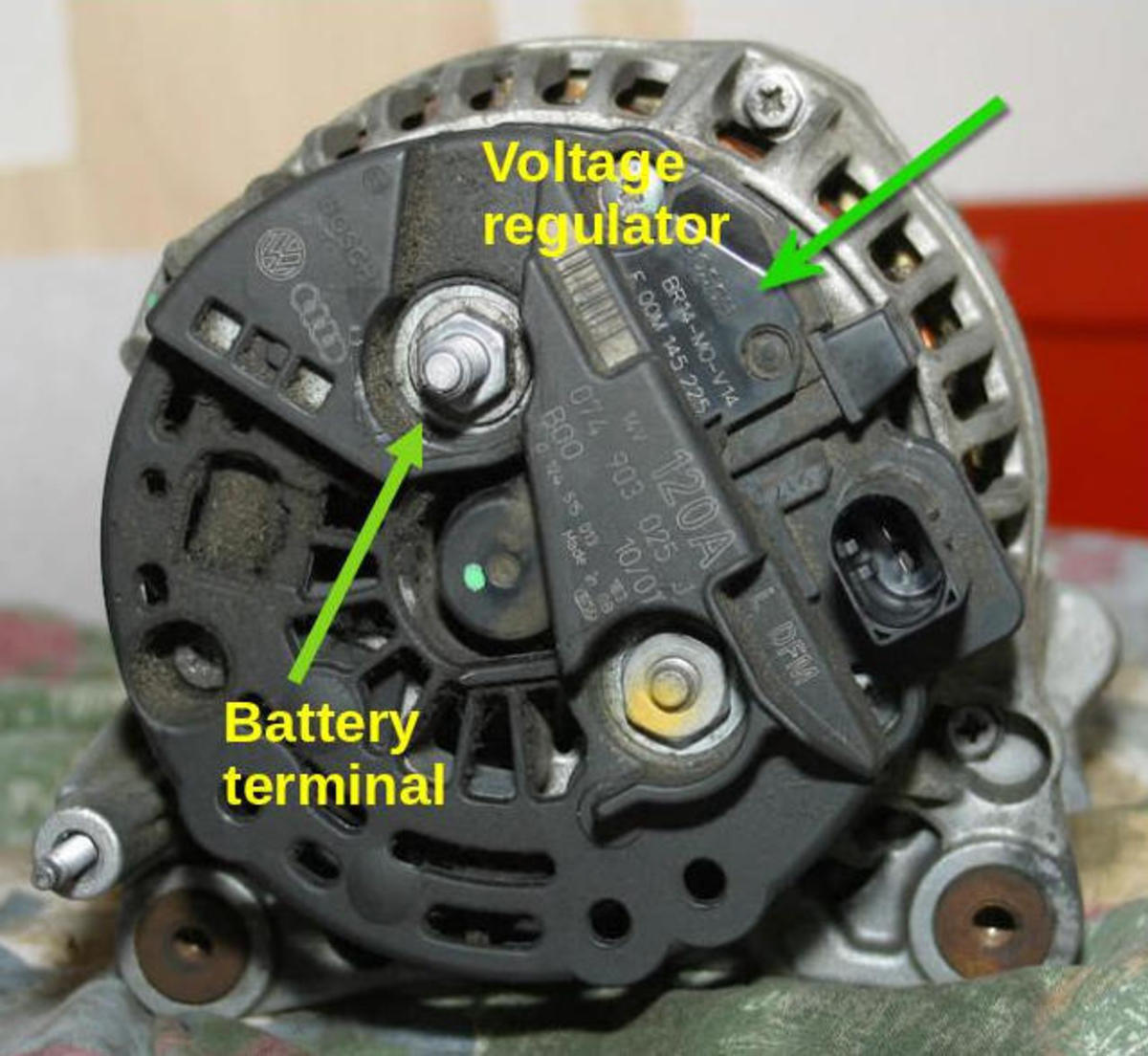 Check voltage drop between the alternator's battery terminal and the battery positive post.