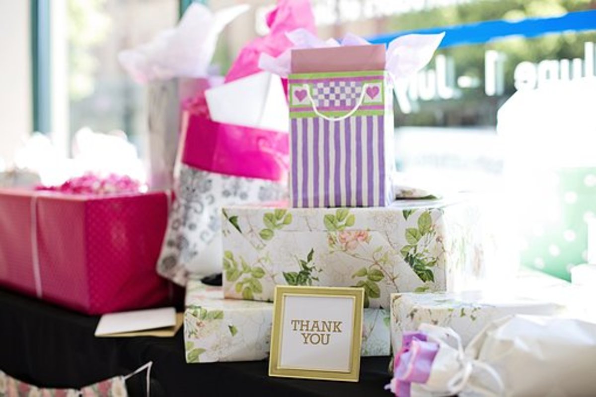 Gifts can be arranged in a beautiful display as part of the decor